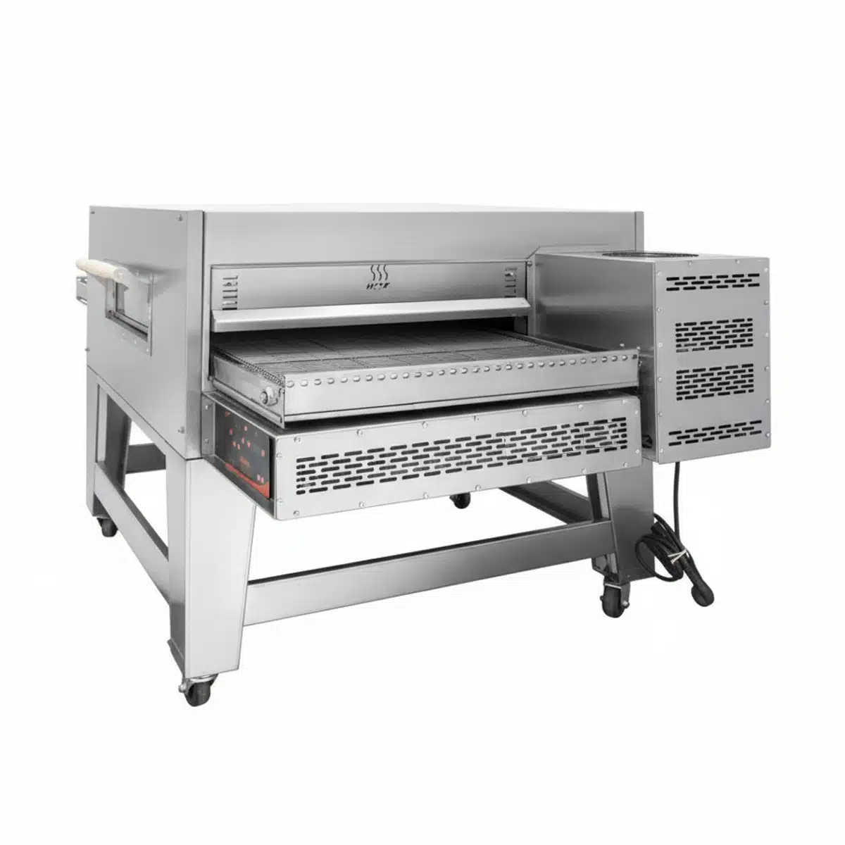 تصویر یک دستگاه فر ریلی پیتزا مدل BM-50M استیل با زمینه سفید متعلق به تجهیزات آشپزخانه صنعتی ماشین آلات صنایع غذایی تجهیزات حرفه ای آشپزخانه تجهیزات آشپزخانه براکس