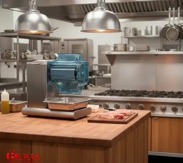 یک دستگاه بیفتک زن یا بیفتک کوب در حال آماده سازی استیک دستگاه استیک تجهیزات آماده سازی