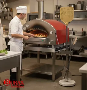 ابزار های مورد استفاده برای فر :پارو پیتزا، استند پارو پیتزا، فرچه نظافت و قالب پیتزا