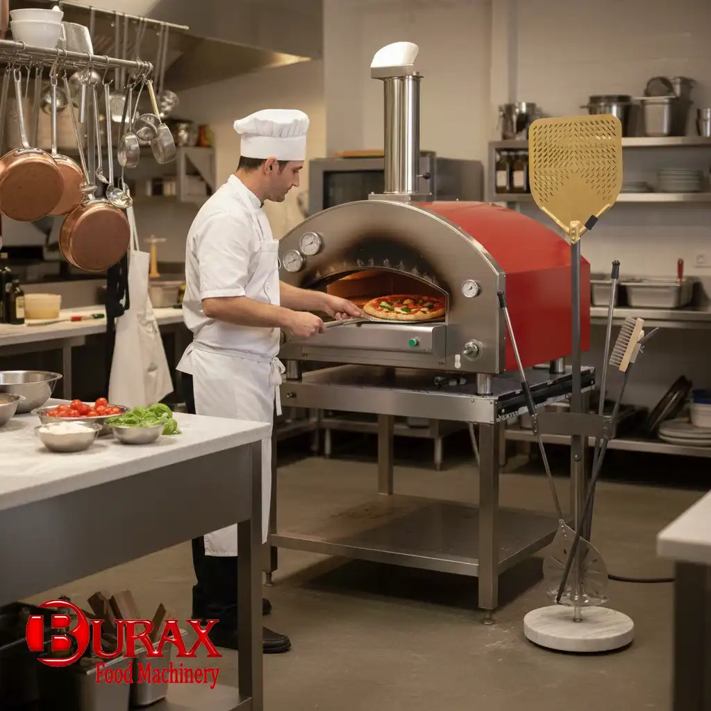 ابزارهای تخصصی فرآوری و نظافت فر: پارو پیتزا، استند پارو پیتزا، فرچه نظافت و قالب پیتزا